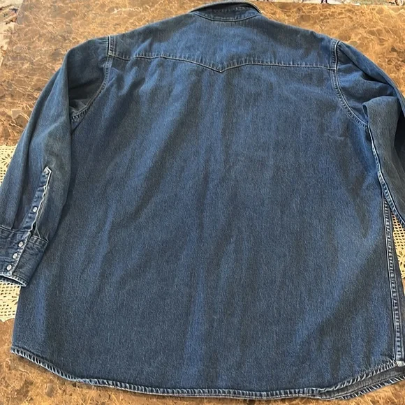 VTG Carhartt Rugged Denim Western Work Shirt Overshirt Pearl Snaps Yoke Pockets - Picture 10 of 14